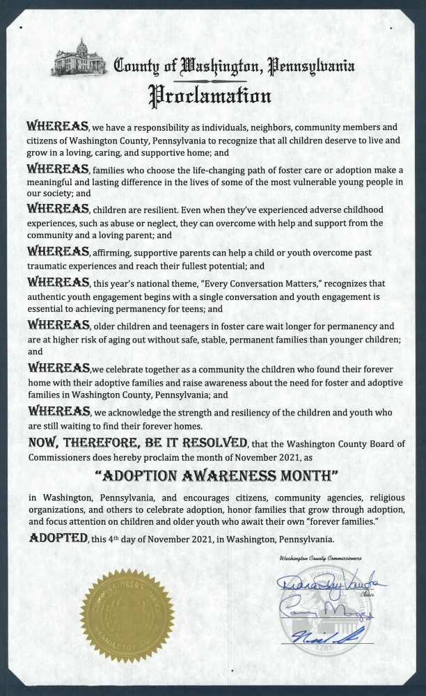 Proclamation of Adoption Awareness Month